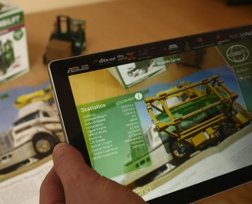 Combilift forklift shown in augmented reality on a tablet