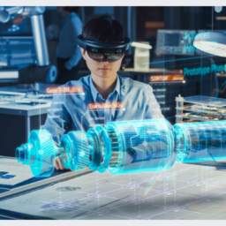 A man using an xr headset to visualise a piece of machinery. VR and AR synergy is an emerging trend in 2023