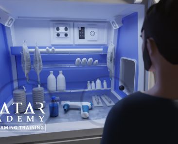 an avatar using an isolator in a virtual lab demonstrating one of the benefits of virtual reality labs