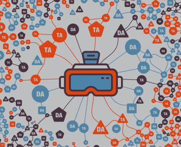 An image showing a vr headset in the centre of a data visualisation diagram