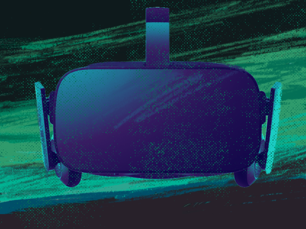 A vr headset in the style of a classic horror movie poster to illustrate vr fears