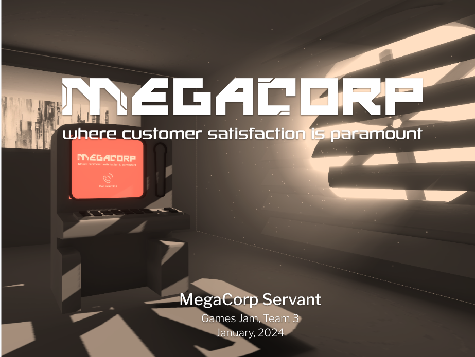 A cover image showing the film noir style of the game Megacorp