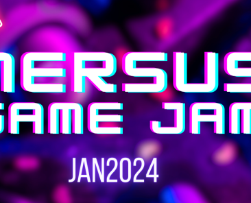 A poster for Mersus Game Jam January 2024, including neon coloured games controllers