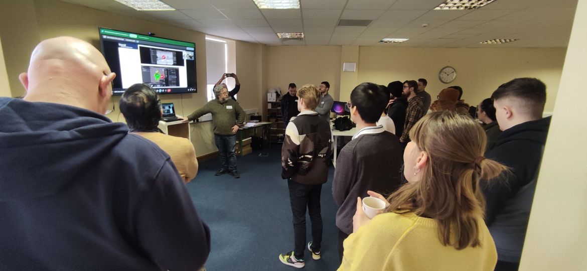 All the new work placements students in their first company meeting