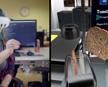 Kitchen hygiene VR training module built by intern Lea Bogovic, showing the toast bread task