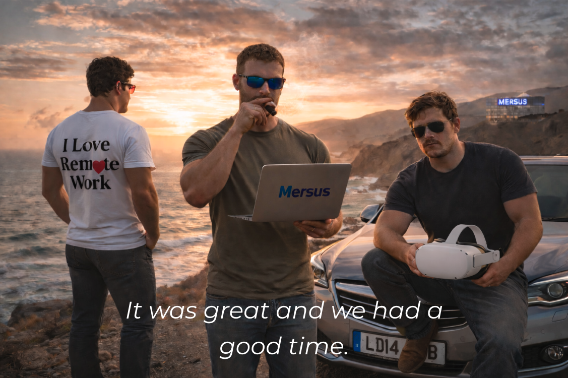 Team Moust on the beach working on their project for VR Game Jam