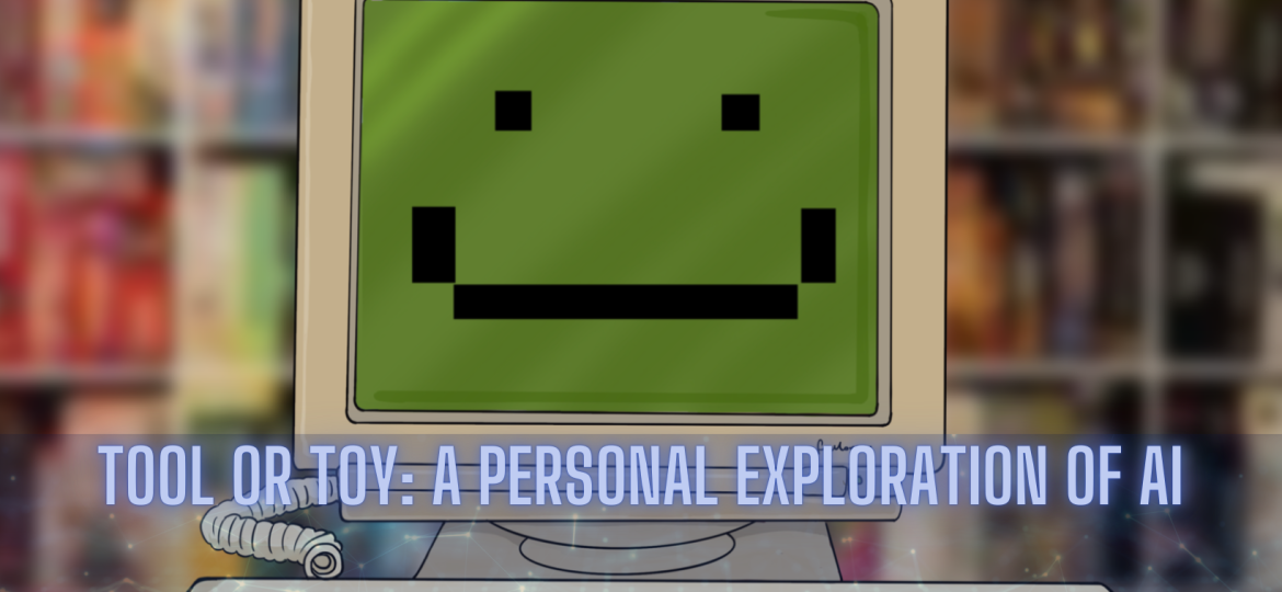 An old fashioned computer with a friendly pixel face to symbolize ai reflections