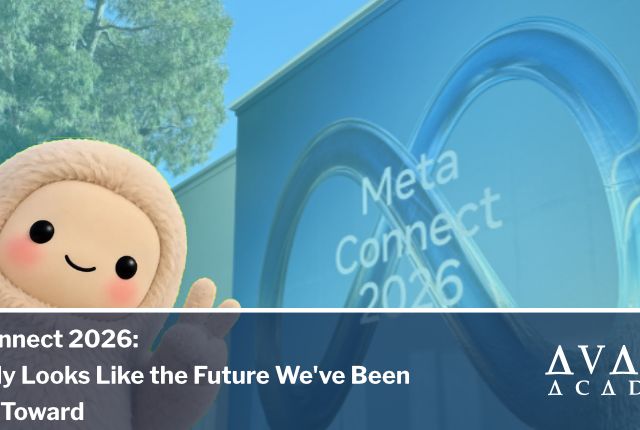 Image shows the front of the meta connect conference and their mascot jolly, Meta VR Glasses
