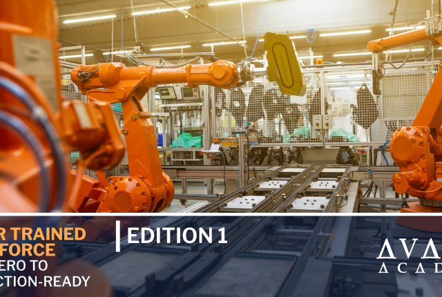 VR Training for Manufacturers, the image shows some industrial robots