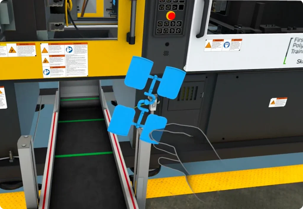 avatar-academy-vr-injection-moulding-part Removing a moulded part from an injection moulding machine using hand tracking in Avatar Academy VR training