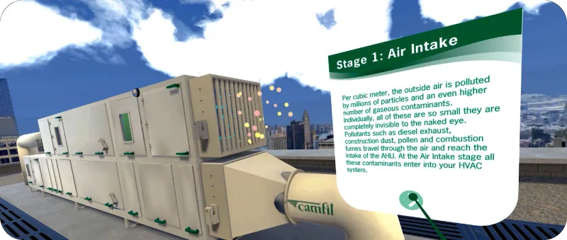 Virtual air handling unit with an air intake information panel in the Camfil VR experience