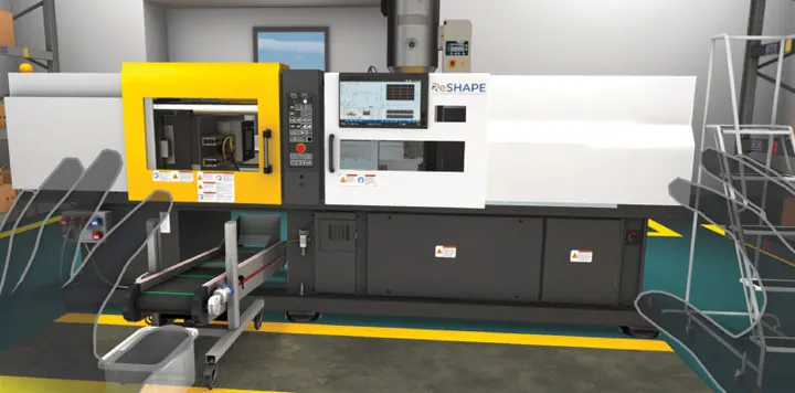 VR simulation of an injection moulding machine in Avatar Academy, with hand tracking